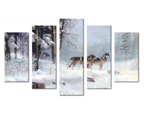 Модульная картина "Волки в зимнем лесу" 80х140 М2222
