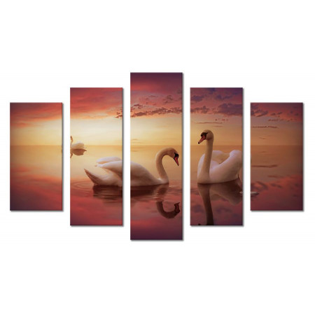 Модульная картина "Закат и лебеди" 80х140 М2145