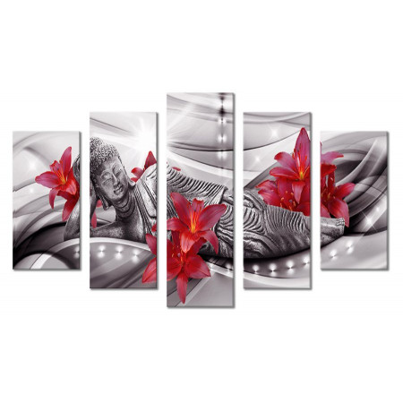 Модульная картина "Красные лилии на сером" 80х140 М2021