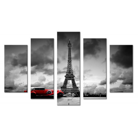Модульная картина "Красная машина и эйфелева башня" 80х140 М1984