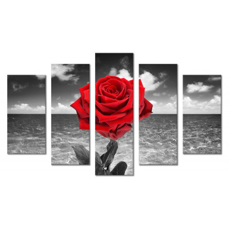 Модульная картина "Ярко-красная роза на сером фоне" 80х140 М1822