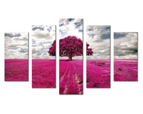 Модульная картина "Дерево на розовом поле" 80х140 М1800