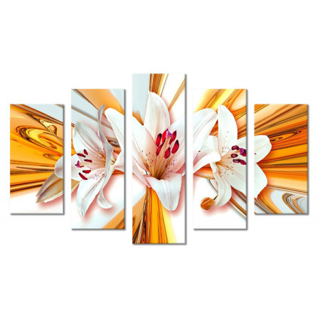 Модульная картина "Белые лилии на оранжевом фоне" 80х140 М1707