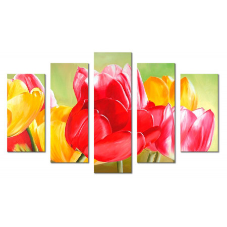 Модульная картина "Красные тюльпаны в букете с желтыми" 80х140 М1586