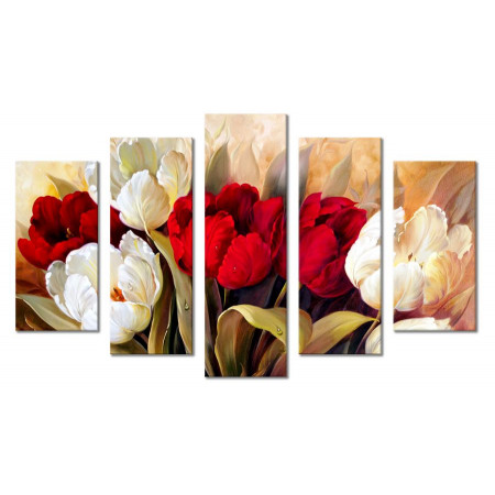 Модульная картина "Белые тюльпаны в букете с красными" 80х140 М1513
