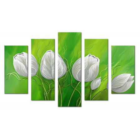 Модульная картина "Белые тюльпаны на зеленом фоне" 80х140 М1495