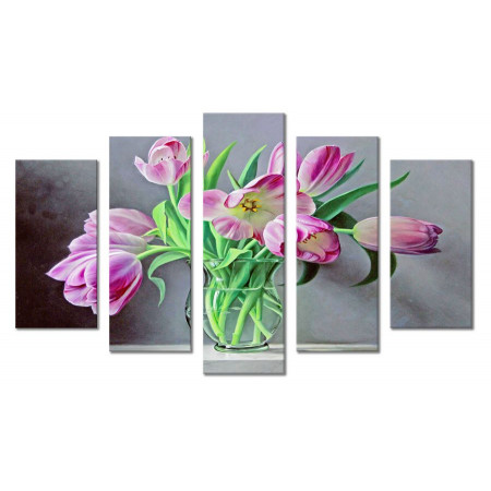 Модульная картина "Букет розовых тюльпанов" 80х140 М1389