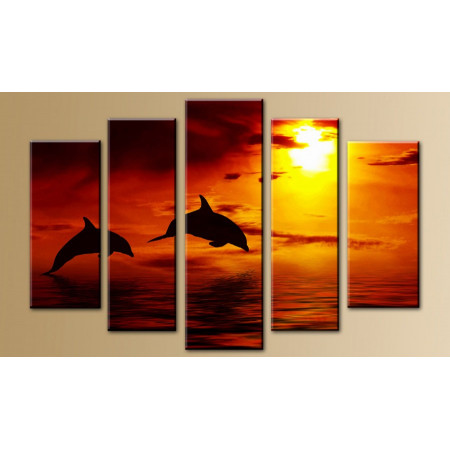Модульная картина "Дельфины и закат" 80х140 M699