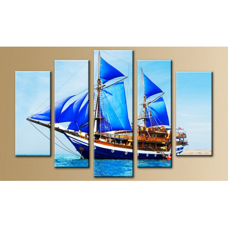 Модульная картина "Корабль с синими парусами" 80х140 M661
