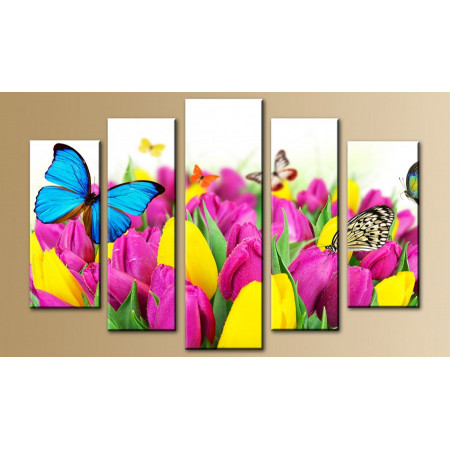 Модульная картина "Бабочки и тюльпаны" 80х140 M473