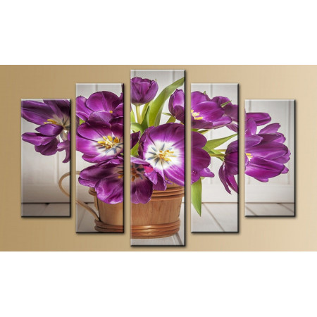 Модульная картина "Букет фиолетовых тюльпанов" 80х140 M425