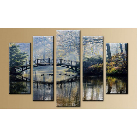 Модульная картина "Мост над лесным прудом" 80х140 M308