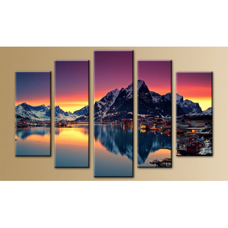 Модульная картина "Озеро на фоне гор в лучах заката" 80х140 M286