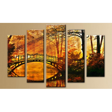 Модульная картина "Мост в лесу на закате" 80х140 M258