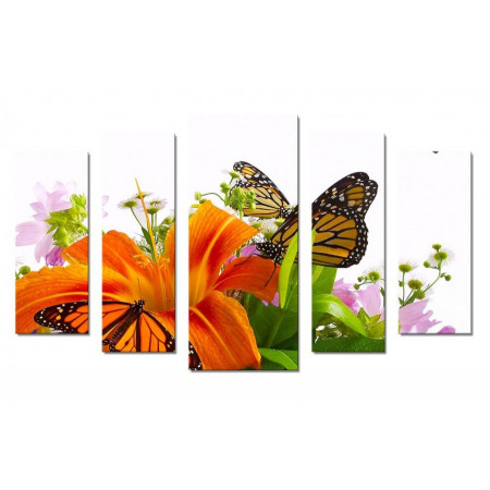 Модульная картина "Лилия и бабочки" 70х120 Ш830