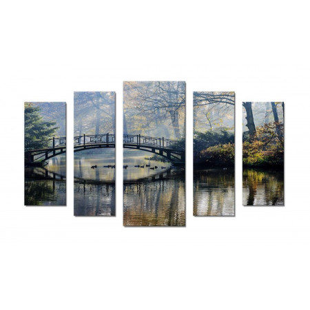 Модульная картина "Мост над лесным прудом" 70х120 Ш708