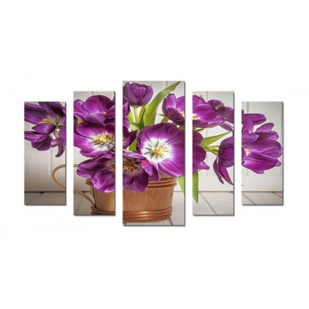 Модульная картина "Букет фиолетовых тюльпанов" 70х120 Ш663