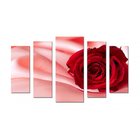 Модульная картина "Красная роза и розовый шелк" 70х120 Ш601