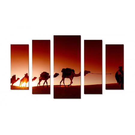 Модульная картина "Верблюды на закате" 70х120 Ш419