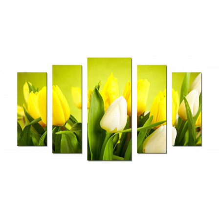 Модульная картина "Белые тюльпаны в букете с желтыми" 70х120 Ш293