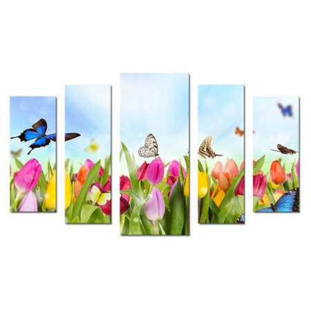 Модульная картина "Бабочки на тюльпанах" 70х120 Ш1