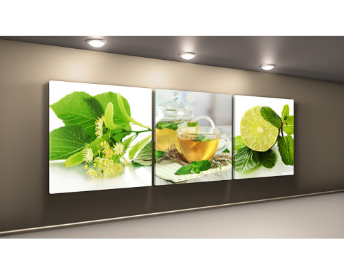 Модульная картина "Зеленый чай с мятой" 50х150 КВ88