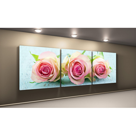 Модульная картина "Нежно-розовые розы" 50х150 КВ43