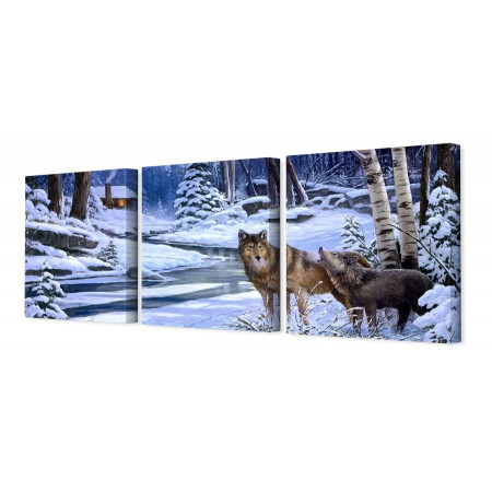 Модульная картина"Волки в зимнем лесу" 35х110 N4