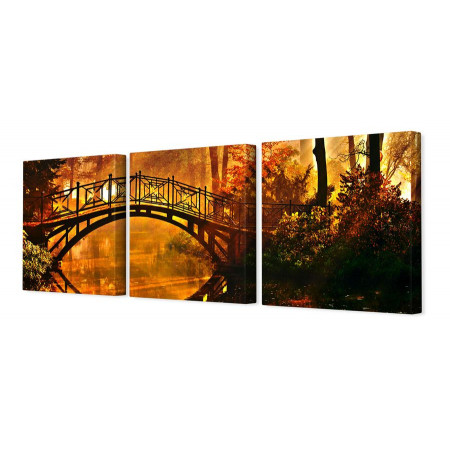 Модульная картина "Мост в лесу на закате" 35х110 N341