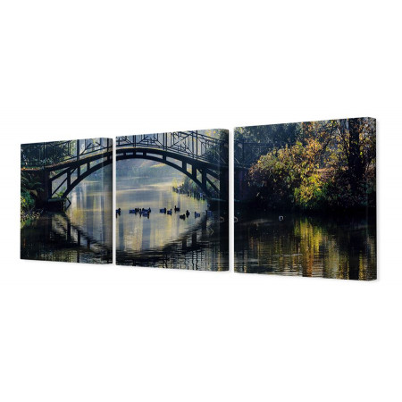 Модульная картина "Мост над лесным прудом" 35х110 N333