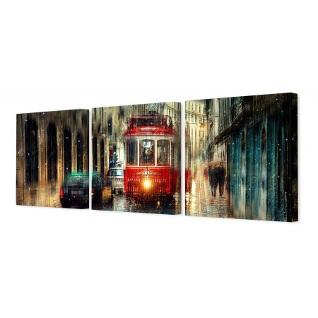 Модульная картина "Трамвай под дождем" 35х110 N289