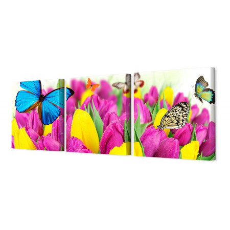 Модульная картина "Бабочки и тюльпаны" 35х110 N204