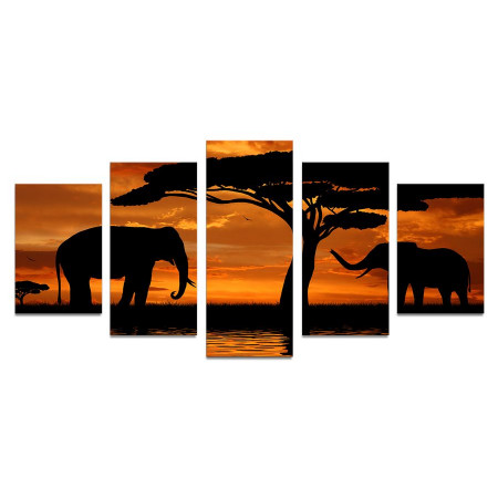 Модульная картина "Слоны на закате" 110х50 К739