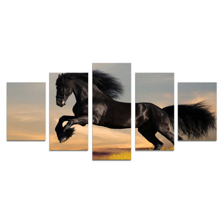 Модульная картина "Черный конь на песках" 110х50 К737