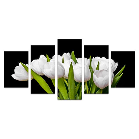 Модульная картина "Букет из белых тюльпанов на черном фоне" 110х50 К680