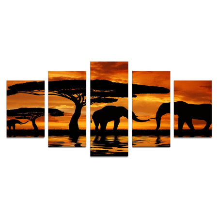 Модульная картина "Слоны на закате" 110х50 К621