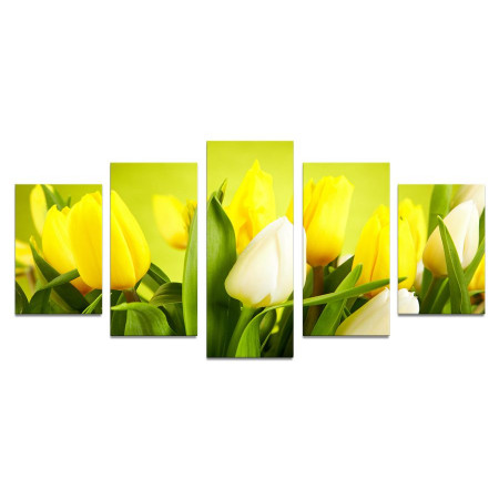 Модульная картина "Белые тюльпаны в букете с желтыми" 110х50 К492