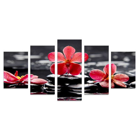 Модульная картина "Красные орхидеи на воде" 110х50 К473