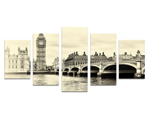 Модульная картина "Вестминстерский мост в черно-белых цветах" 110х50 К449