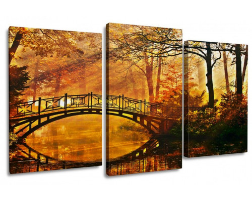 Модульная картина "Мост в лесу на закате" 100х60 S692