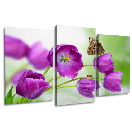 Модульная картина "Бабочка на фиолетовых тюльпанах" 100х60 S484