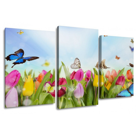 Модульная картина "Бабочки на тюльпанах" 100х60 S1