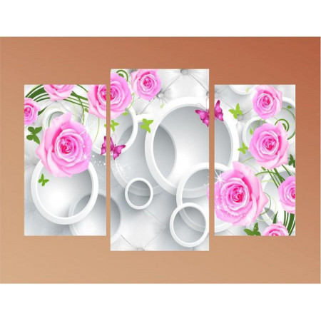 Модульная картина "Розовые розы и бабочки" 60х80 ТР2057
