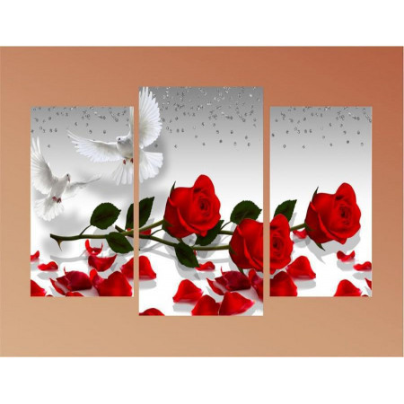 Модульная картина "Красные розы и белые голуби" 60х80 ТР2049
