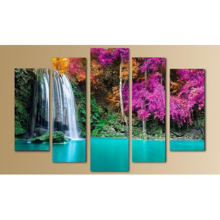 Модульная картина "Водопад и сиреневая листва" 80х140 M2555