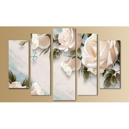 Модульная картина "Белые розы и бабочка" 80х140 M2477