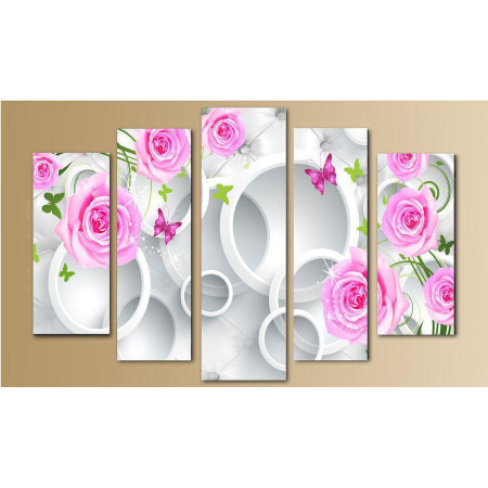 Модульная картина "Розовые розы и бабочки" 80х140 M2411