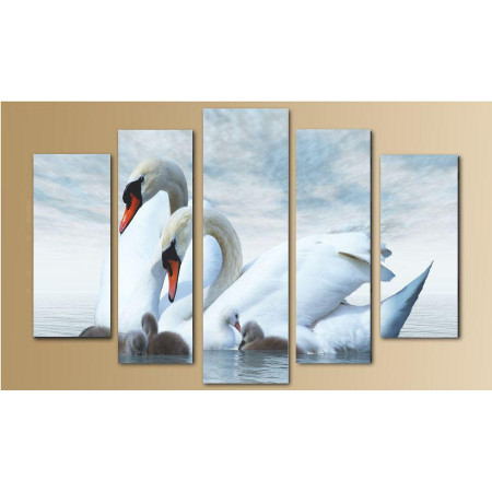 Модульная картина " Лебеди с детенышами" 80х140 M2288