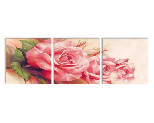 Модульная картина "Нежные акварельные розы" 35х110 N393