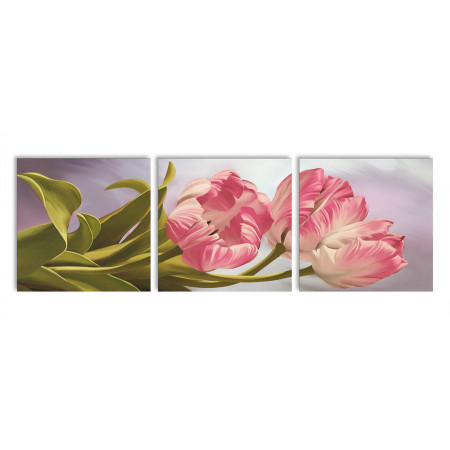 Модульная картина" три розовых тюльпана" 35х110 N390